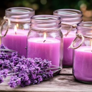 Duftkerze Lavendeltraum Deluxe in elegantem Glas mit Lavendelzweigen – handgegossen aus Sojawachs